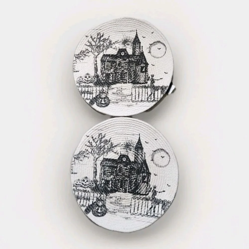 Tahari Home Halloween Haunted House Braided Round Placemats Set of 2 14